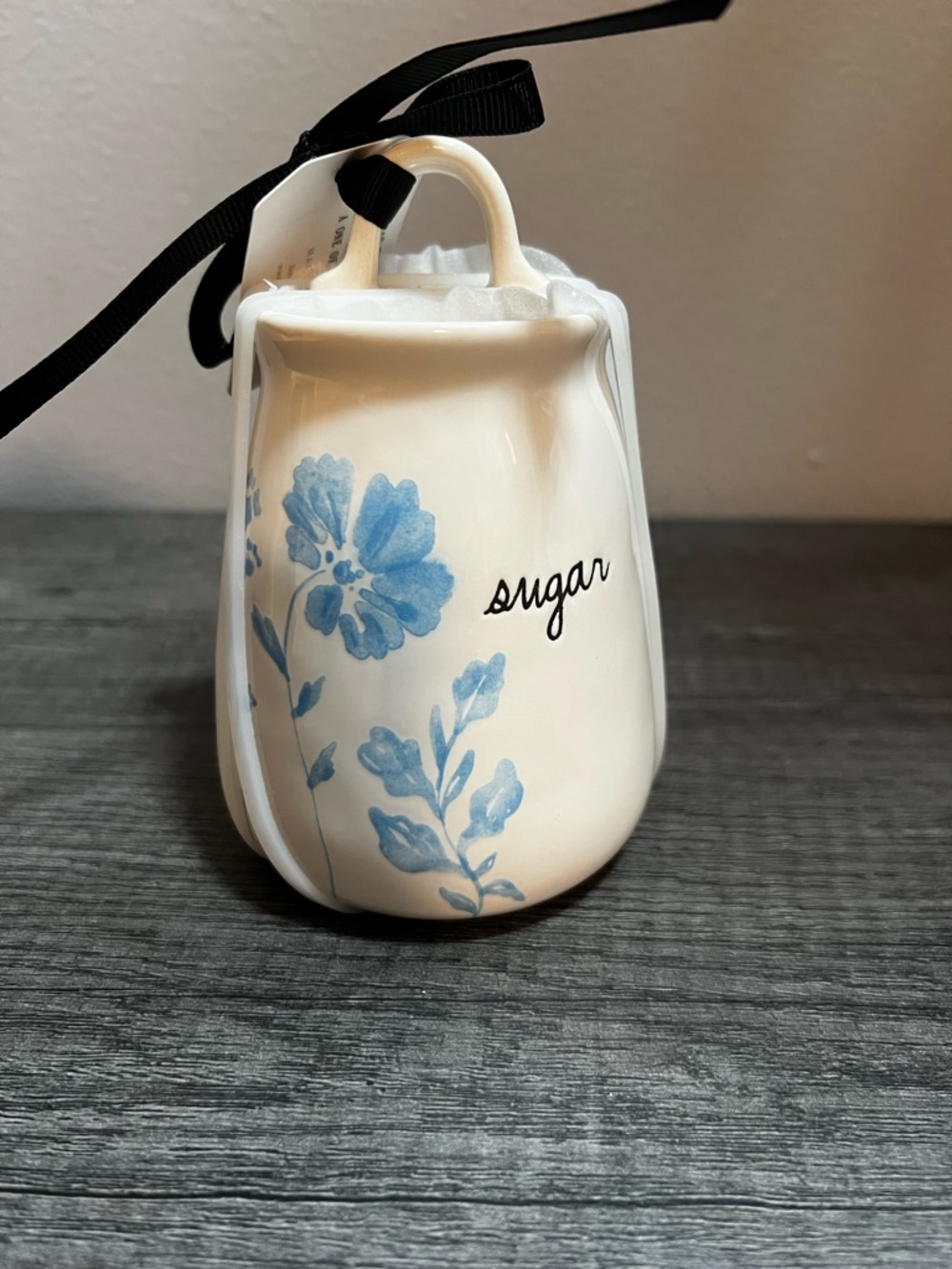 Rae Dunn White Sugar Canister with Blue Floral Motif - Picture 2 of 4